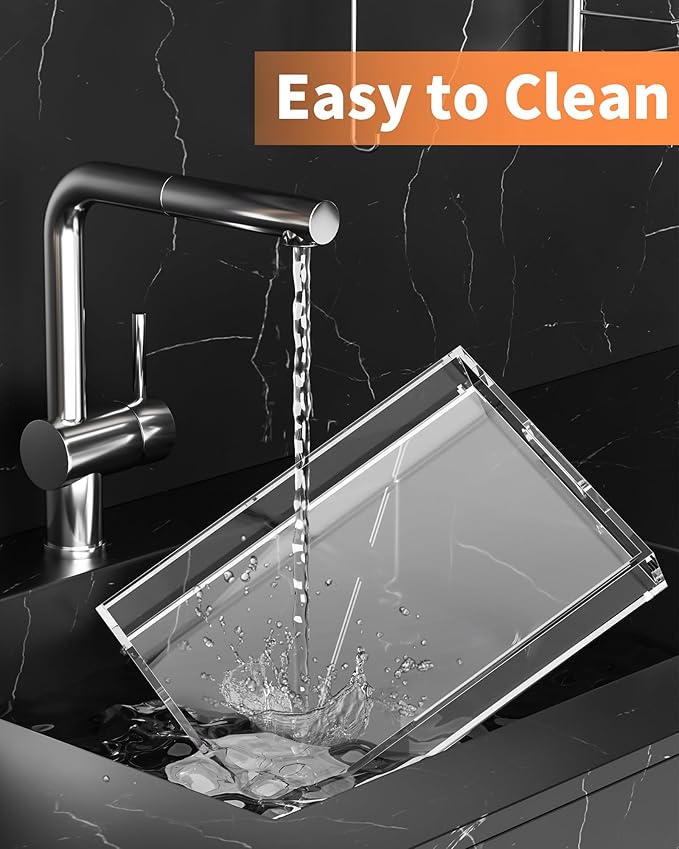 Acrylic Serving Tray Set of 3-16x12 & 7.7x11.4 Inch Clear Luxury Trays for Kitchen, Dining, Bathroom Organizer - Non-Slip, Scratch-Resistant, Spill-Proof Design - Ideal Gift for Housewarming, Parties