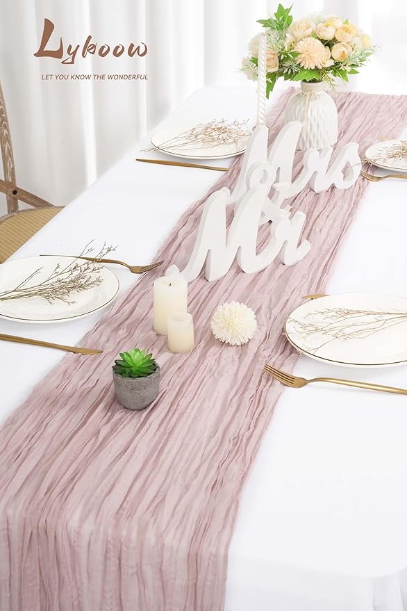 10 Packs Cheesecloth Table Runner Dusty Pink, 10Ft x 35" Gauze Boho Wedding Table Runner Decoration, Wedding Table Decor Table Cloth for Wedding Party Bridal Shower Table