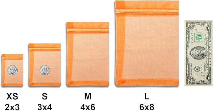 TheDisplayGuys 48-Pack 4x6 Orange Sheer Organza Gift Bags with Drawstring, Jewelry Candy Treat Wedding Party Favors Mesh Pouch