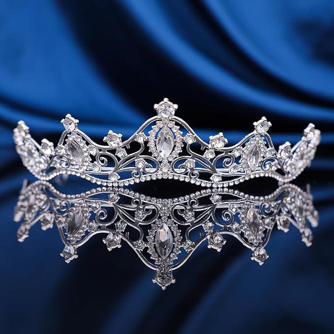 Silver Crystal Princess Queen Tiara - Bride Rhinestone Crowns Headband for Women Wedding,Birthday,Halloween,Prom,Pageant,Party,Coming of Age Ceremony,Photo Props (HG293-Silver White)