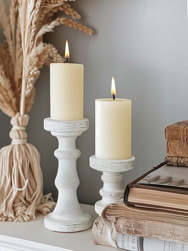 Ivory Pillar Candles, Set of 3, 56 Hour Long Burning, Unscented and Dripless, Large (3x4 inch) for Christmas Lights, Wedding, Parties, Spas, Home Decor