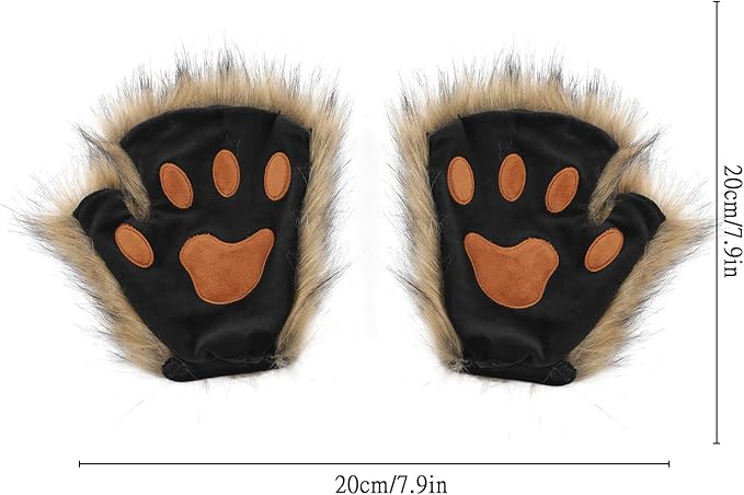 HAOAN Furry Fox Mask Wolf Fox Tail and Paw Gloves Set Adult Cat Halloween Mask Cosplay Animal Party Costume