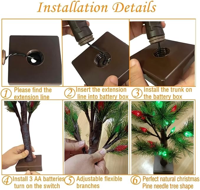 2 Pack Christmas Decorations Indoor Artificial Lighted Christmas Tree with C6 Strawberry,Total 48 LED Battery/USB Operated Table Pine Tree for Table Fireplace Harvest Home Indoor Xmas Decor