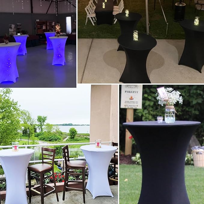 HAORUI Spandex Cocktail Table Covers, 2 Pack Fitted Round Highboy Stretch Table Cloths for Party, Bar, Wedding, Birthday, Banquet (Black, Fit for 30-32" Diameter x 42" Height Tables)