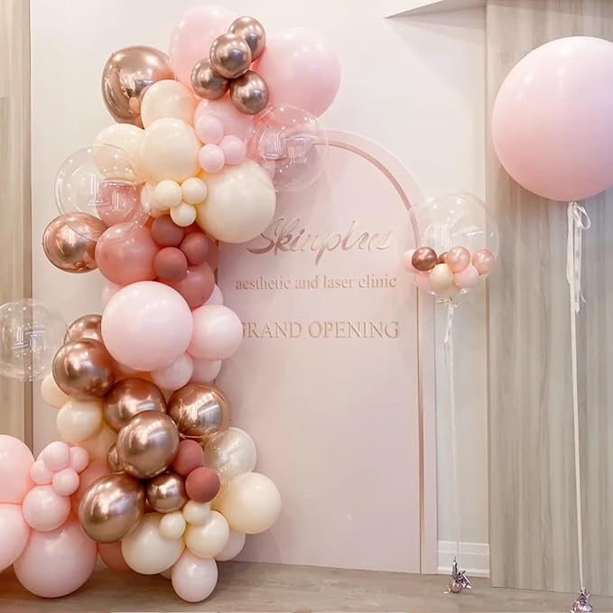 Pink and Gold Balloons Garland Arch Kit, 166Pcs Dusty Pastel Pink White Sand Rose Gold Metallic Balloon for Wedding Bridal Shower Princess Party Girl Birthday Baby Shower Decoration