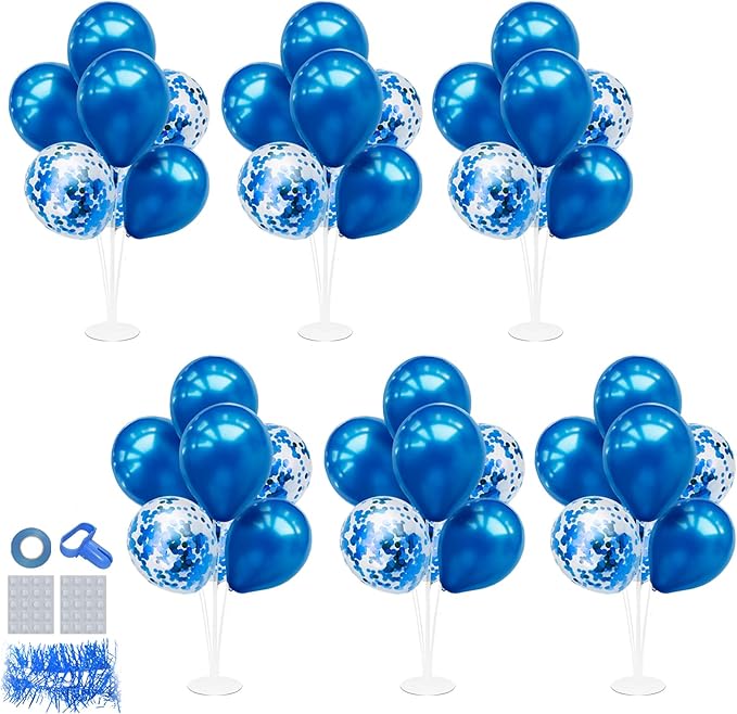 6 Set Balloon Stand with Blue Balloons Centerpiece Table Decorations Birthday Graduation Bridal Shower Wedding Anniversary Father's Day Retirement New Years Decorations 2025