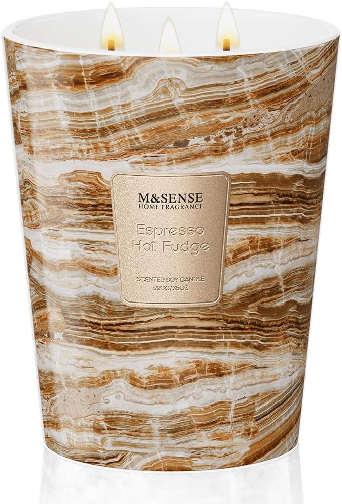 M&SENSE Extra Large Candle 35oz 150H EspressoHotFudge Scented, 3 Wick Highly Scented Jar Candle, XL Large Christmas Gift Candle for Women, Long Lasting Burning for Holiday, Thanksgiving, Christmas