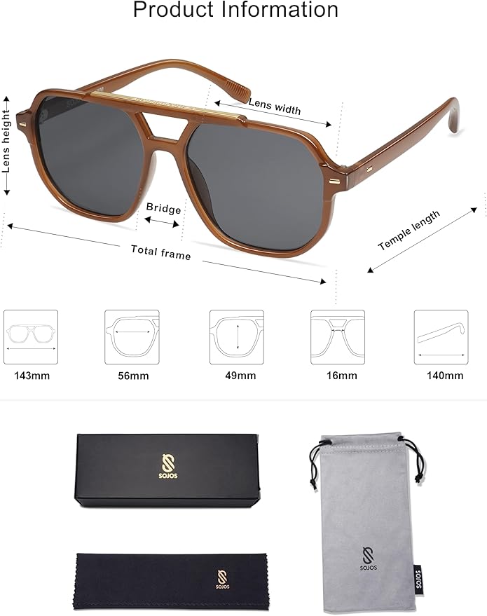 SOJOS Retro Trendy Aviator Polarized Sunglasses Men Women Vintage 70s Square Stylish Frame Sun Glasses SJ2283