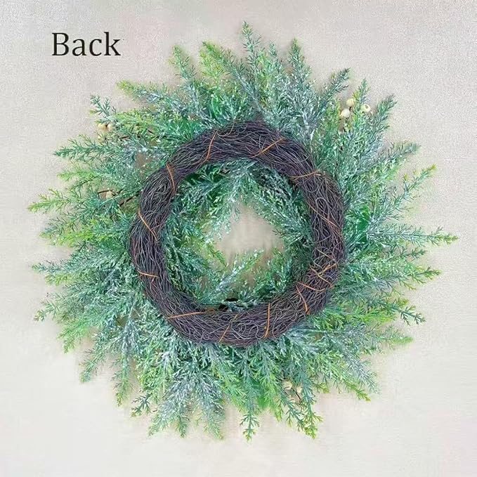 20 Inch Christmas Candlestick Wreath for Front Door,Artificial Snowy Pine Wood Paired with Off White Berries Used for Window, Wall, Porch, and Other Indoor and Outdoor Home Decorations