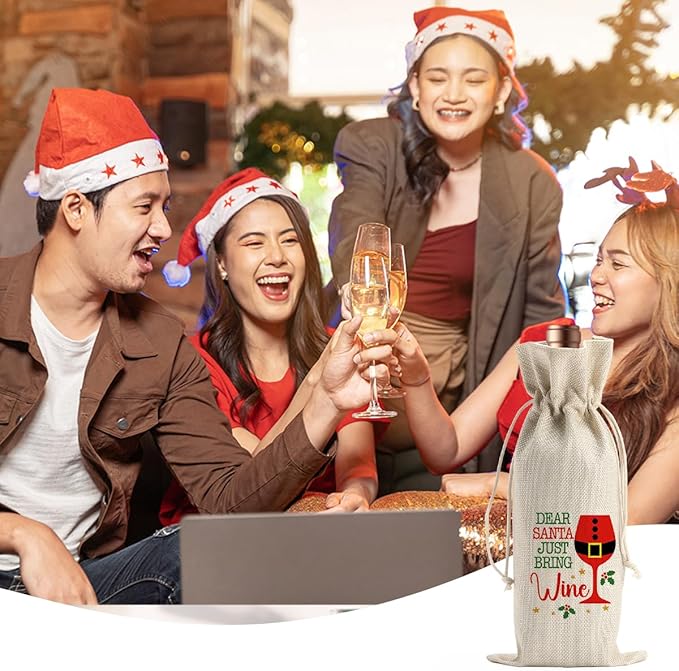 Funny Christmas Wine Bags for Wine Bottles Gifts Christmas Wine Bottle Cover Drawstring Gift Bags Burlap Wine Bag for Xmas Birthday Wedding Holiday Housewarming Party Decorations