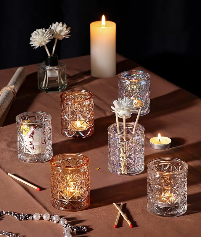 Clear Glass Votive Candle Holders,Glass Candle Holder Set of 12,Vintage Tealight Candle Holders for Wedding Table Centerpieces Decor, Party, Baby Shower/Home Decor/Christmas