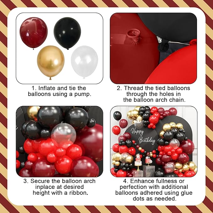 Maroon Gold Black Balloons Arch Red Burgundy Gold Balloons Garland Fantasy Theme Birthday Party New Year Graduation Decoration Transparent Latex Helium Balloon Metallic Casino Balloon