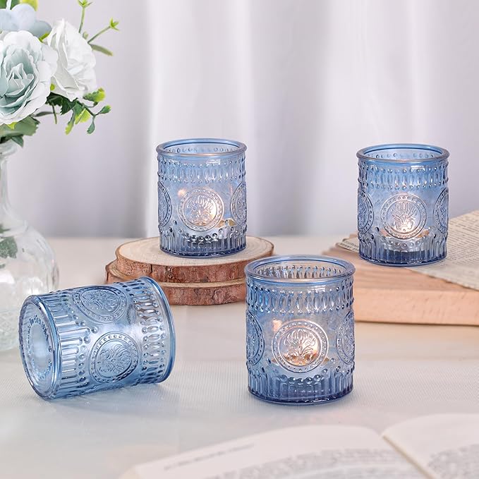 36 Pcs Blue Votive Candle Holders, Glass Tea Light Candle Holders for Wedding Centerpiece, Table Centerpiece, Home and Party Decorations