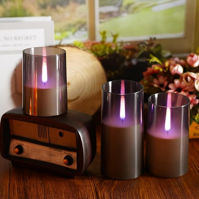 3Pack Flameless Candles, LED Candles, Flameless Candle with Remote Control,with Timer 2/4/6/8H,Flickering flameless Candles Ldeal for Setting The Mood(Grey)(D 3" xH 4" 5" 6")