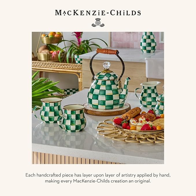 MACKENZIE-CHILDS Enamel Napkin Holder, Kitchen Napkin Holder for Table and Countertop, Green-and-White Emerald Check