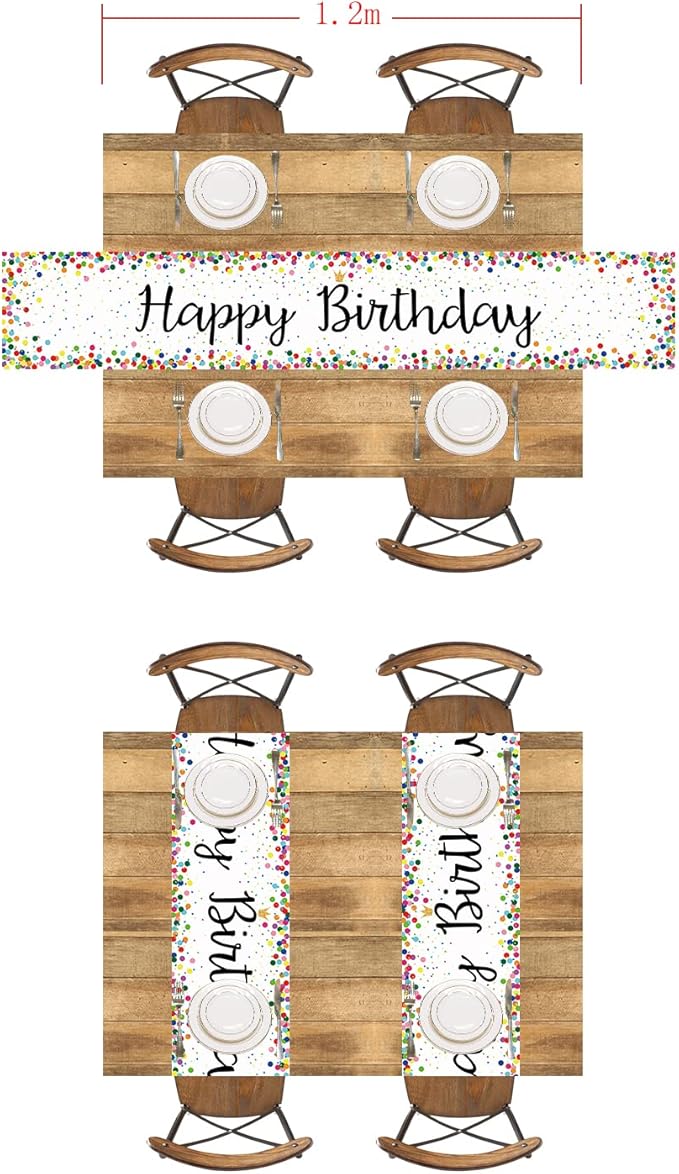 Letjolt Happy Birthday Table Runner 72 Inches Birthday Centerpieces for Tables Birth Day Party Sign Polka Dots Table Decoration, White