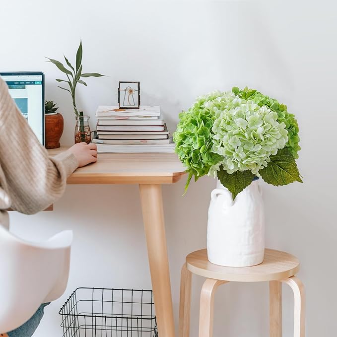 4 Pcs Hydrangea Artificial Flowers, Latex Real Touch Hydrangeas Lifelike Fake Hydrangea Flowers for Home Party Arrangements Wedding Bouquets Table Centerpieces Decor (2Dark Green&2Light Green)