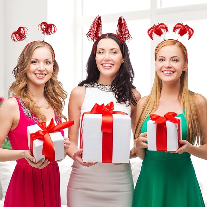 Censen 24 Pcs Pom Pom Headband Tinsel Wrapped Ponytail Head Bopper Costume Headwear Halloween Party Accessory