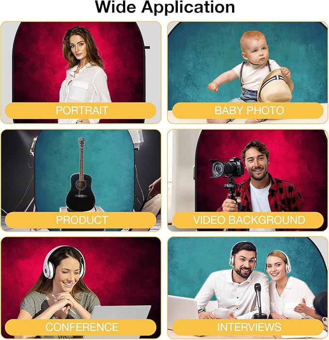 Kate Collapsible Backdrop Pop Up Backdrops Portable Red Cyan Photo Background, Video Conference, Portrait Photography, 5x6.5ft