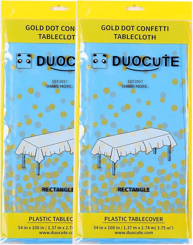 Blue and Gold Tablecloths for Party 2 Pack - 54x108 inch Gold Dot Confetti Disposable Rectangular Plastic Table Cover for Baby Shower Boy Birthday Engagement Wedding Gender Reveal BBQ Party