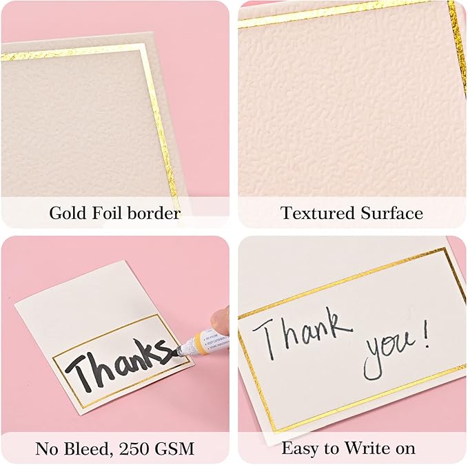 100 Pack Place Cards for Table Setting with Gold Foil Border Table Tent Cards for Seating Perfect for Weddings, Dinner Parties, Banquets 2” x 3.5”