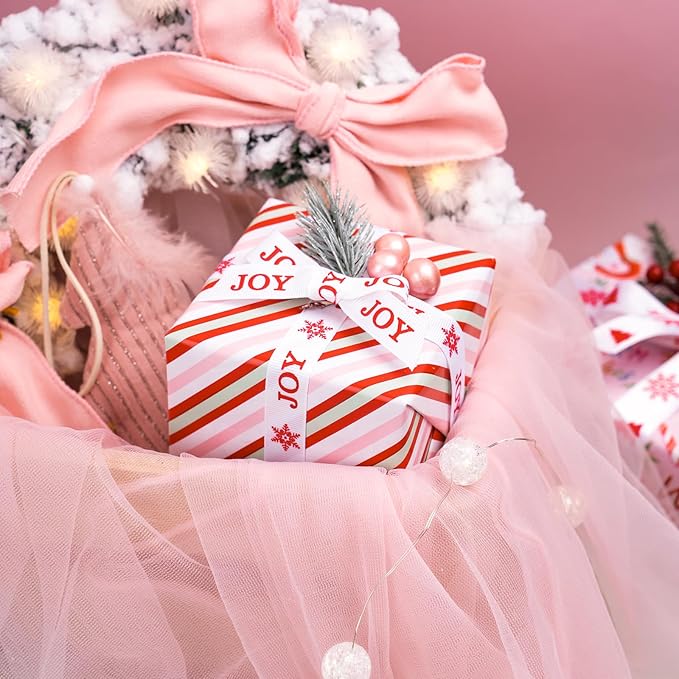 WRAPAHOLIC 30 Inch Jumbo Reversible Christmas Wrapping Paper - 30 Inch x 100 Feet Jumbo Roll Santa Claus Cup and Stripe Wrapping Paper for Chrsitmas, Holiday, Party Celebration