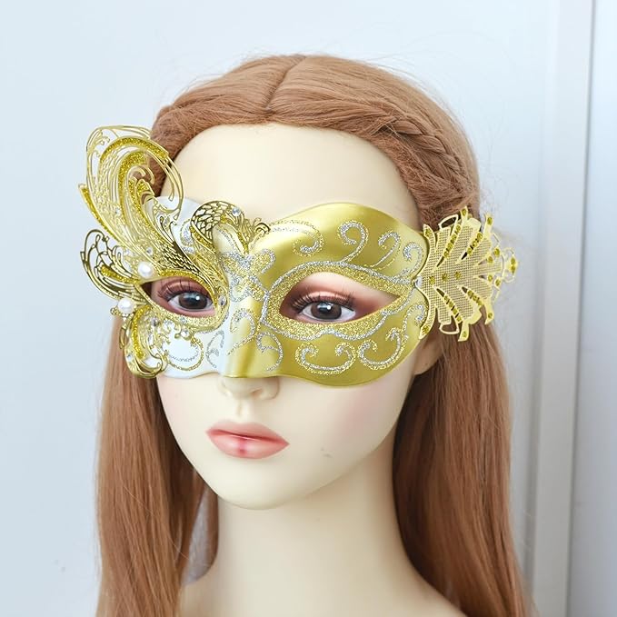 2025 New Gold Masquerade Mask for Women-Butterfly Party Masks for Adults Masquerade- Peacock Metal Filigree Venetian Mask-Perfect for Halloween Parties, Costume Party, Carnivals, Wedding