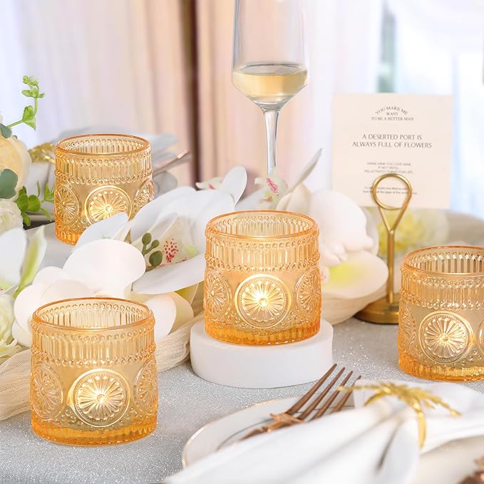 6Pcs Large Votive Candle Holders Gold Glass Tealight Candle Holders for Wedding, Table Centerpiece, Party, Birthday, Home Decor