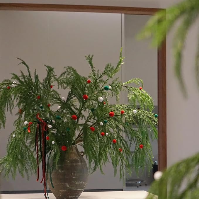 Premium 30% Fuller 2Pack 6 Ft Artificial Norfolk Pine Garland, Real Touch Winter Pine Garland, for Staircase, Table, Mantle, Wall, Indoor, Outdoor Christmas Decorations, Flower Arranging