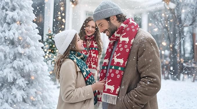 Unisex Christmas Scarves for Women Men Boys Girls Christmas Gifts Winter Scarf with Reindeer and Snowflake Shawl Wrap Xmas