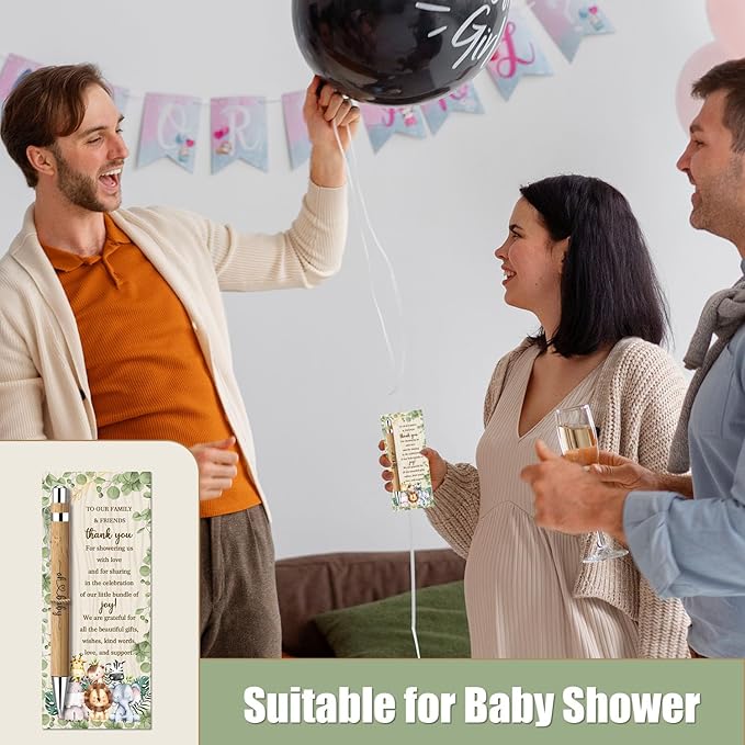 Toerifer 30 Pcs Jungle Baby Shower Gifts, Gender Reveal Souvenirs Prizes, Baby Shower Favors for 30 Guest, Included Bamboo Pens Greeting Cards, Woodland Animal Gender Reveal Party Decorations