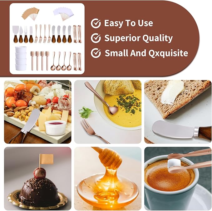 Charcuterie Boards Accessories(29 PCS) Cheese Spreaders for Charcuterie Board Mini Serving Spoon Fork Tongs Blank Toothpick Flags Bowl