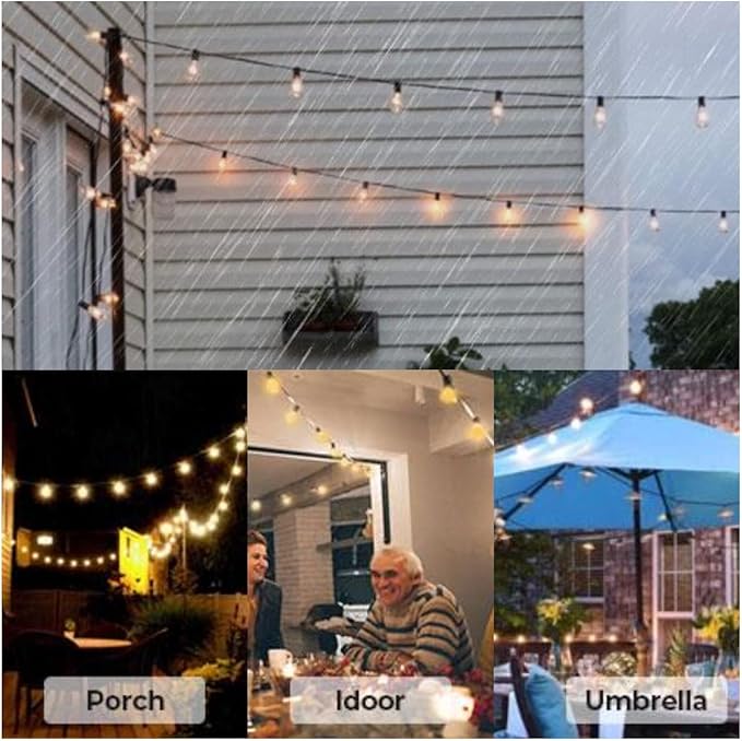 Outdoor String Lights, 50FT Patio Lights Outdoor Waterproof with 27 Shatterproof G40 Globe Bulb(2 Spare), Connectable Dimmable LED String Lights for Outside Backyard Porch Balcony Party, 2700K