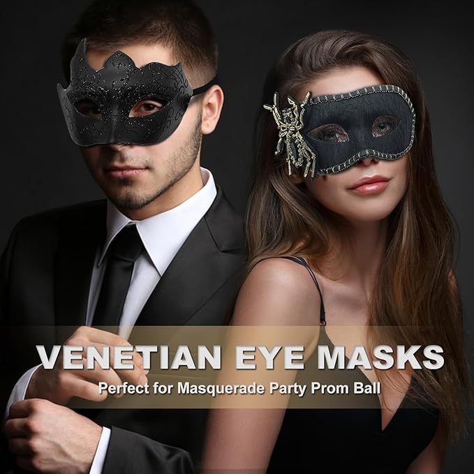 Couple Masquerade Mask for Women Men Shiny Venetian Mask Halloween Mask for Party Prom Ball Costume Lace Masks