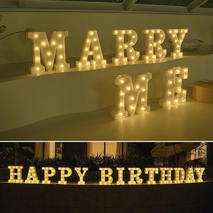Foaky LED Letter Lights Sign Marquee Light Up Letters Sign for Night Light Wedding/Birthday Party Battery Powered Christmas Lamp Home Bar Decoration(V)