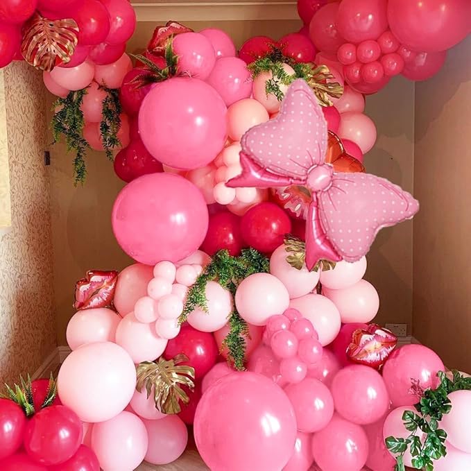 Pink Balloon Arch Kit Double Stuffed Peach Pink Bow Balloon Garland Foil Silver Balloons For Happy Birthday Baby Shower Bridal Shower Wedding Girls Women Theme Tea Party Decor