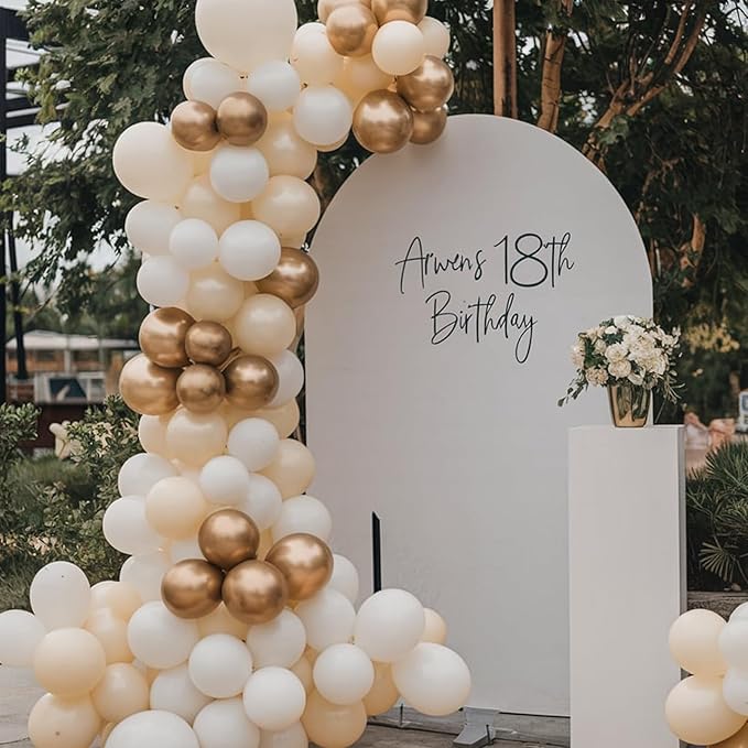 Nude White Gold Balloons, 50pcs Beige Neutral Balloons, Retro Nude Cream White Double Stuffed Gold Balloons for Boho Wedding Birthday Party Bachelorette Baby Shower Gender Reveal Decorations