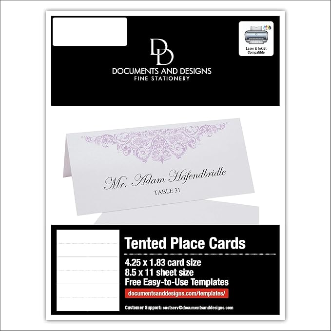 Paisley Printable Place Cards, Lavender (Choose Color), Set of 150 (25 Sheets), Laser & Inkjet Printers - Wedding, Party, Dinner, and Special Events - Made in the USA