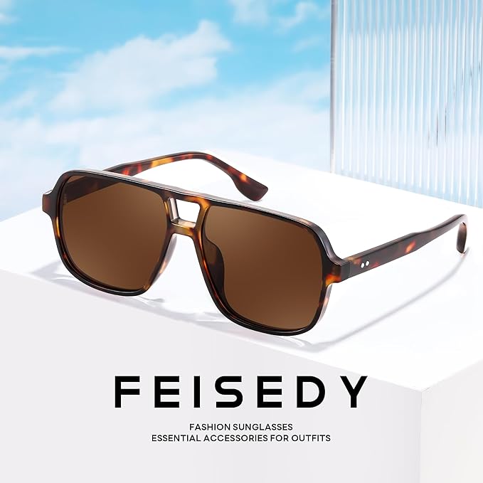 FEISEDY Retro Square Aviator Sunglasses Women Men 70s Vintage Trendy Plastic Frame Sun Glasses B4158