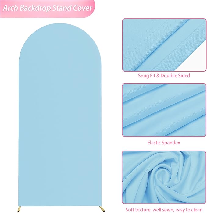 Wokceer 6 FT Wedding Arch Stand and Arch CoverMetal Arch Stand with Arch Stand Cover for Birthday Party Wedding Ceremony Bridal Baby Shower Event Decor, Blue, DoorCover 0.8M-Dusty Blue-K
