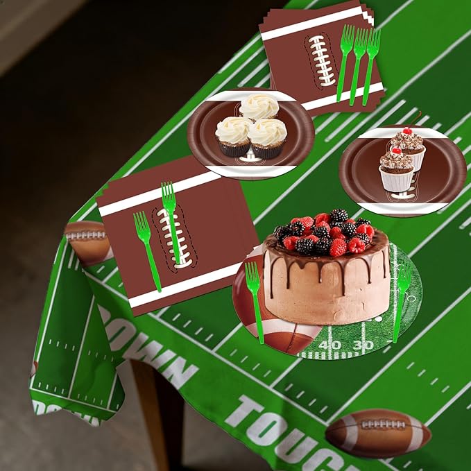 101Pcs Football Birthday Party Decorations Football Party Supplies Tableware Set-Football Plates and Napkins,Tablecloth,Forks for Boys Football Game Day,Tailgate Party Decorations,Serve 25 Guests