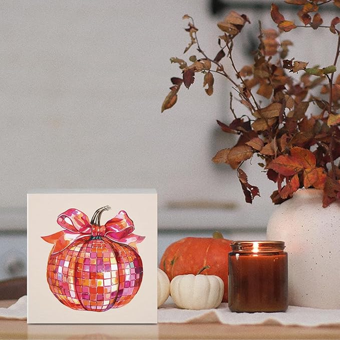 Pumpkin Fall Decor Cute Fall Decorations for Home Office Thanksgiving Autumn Decor Funny Disco Pumpkin Decorations for Desk Table 5 x 5 inches