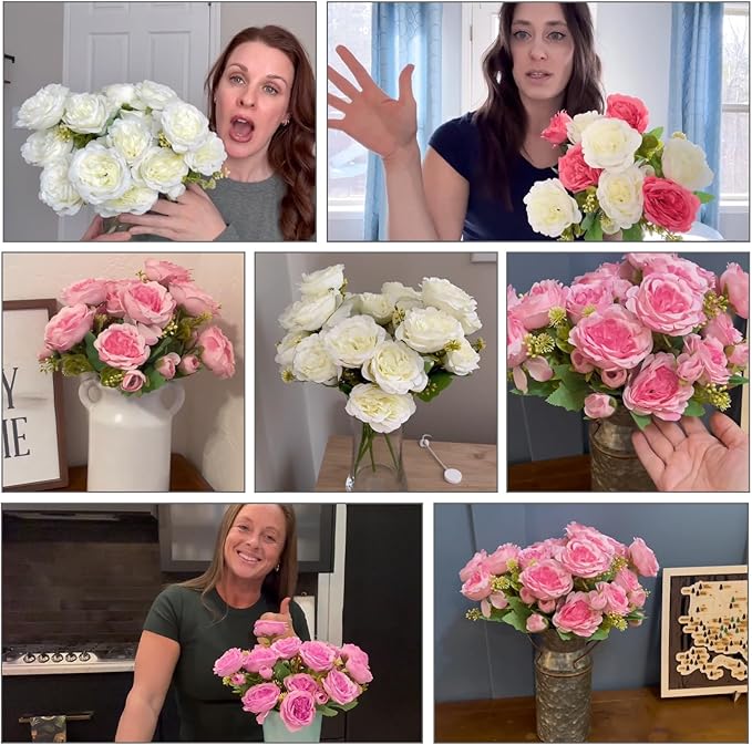 12 Packs Artificial Peonies Silk Flowers: Faux Peony Bouquet 12 Bundles, Fake Peonies Flowers Bulk for Centerpiece Table Wedding Party Home Decor for Vase Decoration (Light Purple)