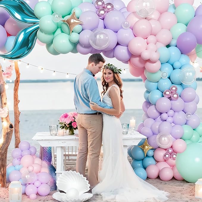 Mermaid Balloon Arch Kit Purple Pastel Pink light Blue Balloons with Mermaid Tails Foil Balloons Garland for Ocean Themed Party Baby Shower Decorations