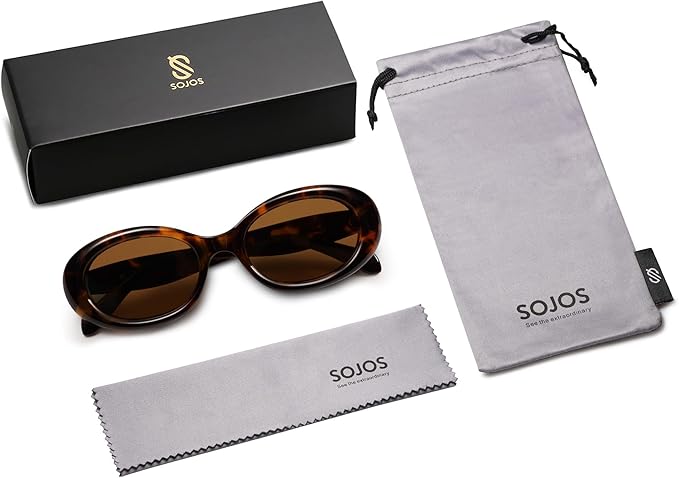 SOJOS Small Retro Oval Polarized Sunglasses for Women Men 90s Vintage UV400 Protection Tiny Sun Glasses SJ2286