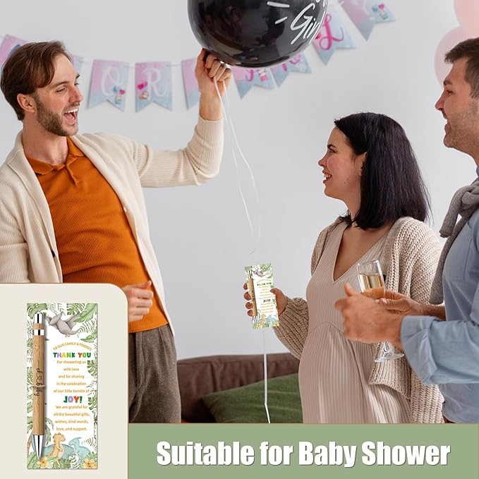 30 Pcs Baby Shower Gifts for Guests, Baby Shower Sets, Included Bamboo Pens Greeting Cards, Gender Reveal Party Supplies for Boys, Dinosaur Birthday Decorations for Games Prizes