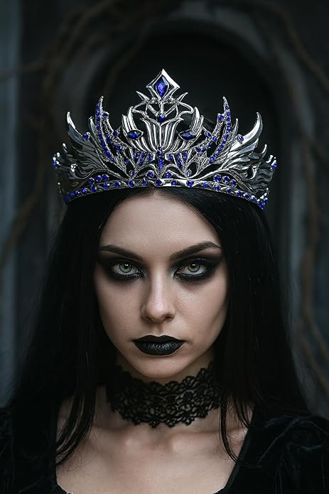 Gothic Red Crystal Flame Wing Tiara Crown for Women Girls, Halloween Cosplay Dark Queen Headpiece, Vintage Rhinestone Headband for Masquerade Party Wedding Prom Stage Accessories
