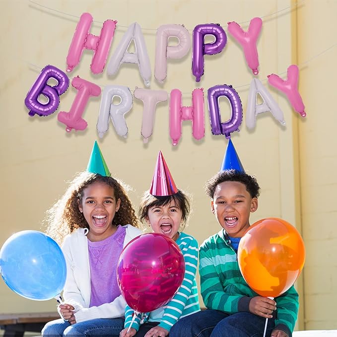 Accevo Pantone Happy Birthday Banner Purple Pink Happy Birthday Balloons 16 Inch Foil Letters Balloons Happy Birthday Sign for Kids, Child, Adults, Boys & Girls Birthday Decorations Birthday Banner