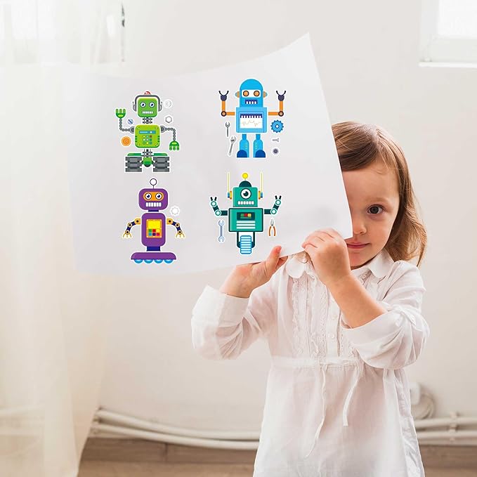 Create-Your-Own-Sticker, 32 Sticker Sheets for Kids Party Favors, Robot Stickers for Kids, Sticker Faces for Kids, Educational Party Favors, Birthday Party Activities, Robot Birthday Party Supplies