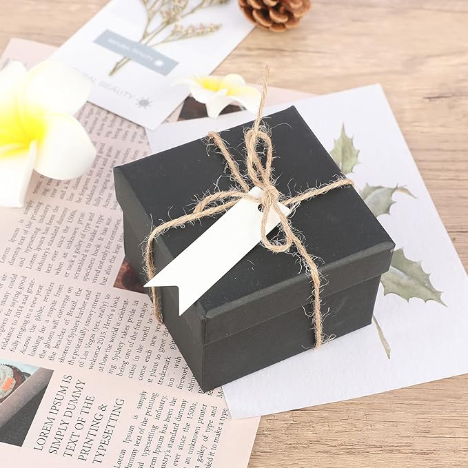 G2PLUS 100PCS Mini White Paper Gift Tags with String, 2.8x0.8 in Blank Paper Present Tag, White Hang Tag with Jute Twine for DIY Arts & Crafts, Businesses, Wedding, Christmas Party Favors